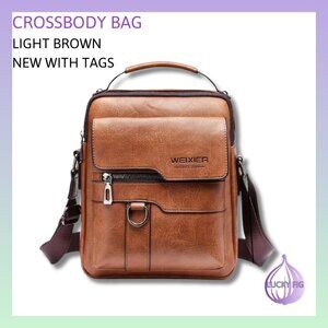 NWT Versatile Light Brown Faux Leather Crossbody Bag with Multiple Pockets
